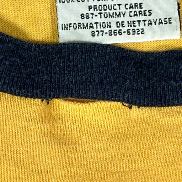 Vintage Tommy Hilfiger Shirt Adult LARGE Yellow Tommy Jeans Flag Logo Y2K Ringer - Picture 7 of 11